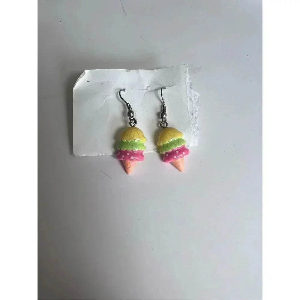 SPARKLE yellow, green, pink ice‎ cream cone earrings